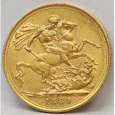 AUSTRALIA 1880 . ONE 1 SOVEREIGN . SYDNEY . GOLD . P2/LT/BP